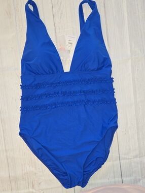 mimi flamingo Blue Ruffled One-Piece Swimsuit NWT Size 12